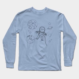 Lil' Cartoon Spaceman Chibi Astronaut Lineart Long Sleeve T-Shirt